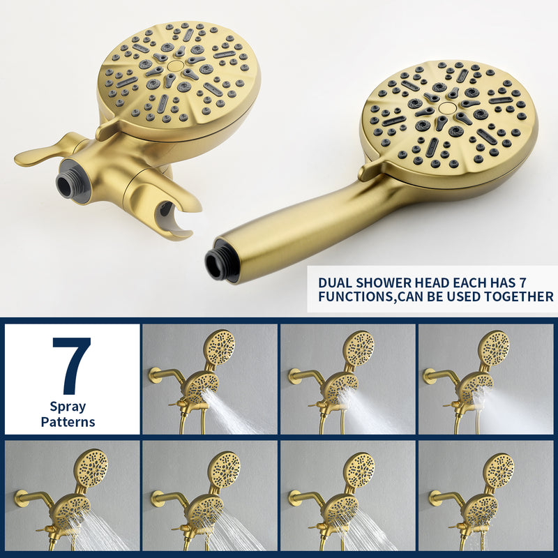 2 Cross Handle Tub & Shower Trim Set with Cold and Hot Water, 7 Modes Dual Shower Head Set with Diverter Tub Spout