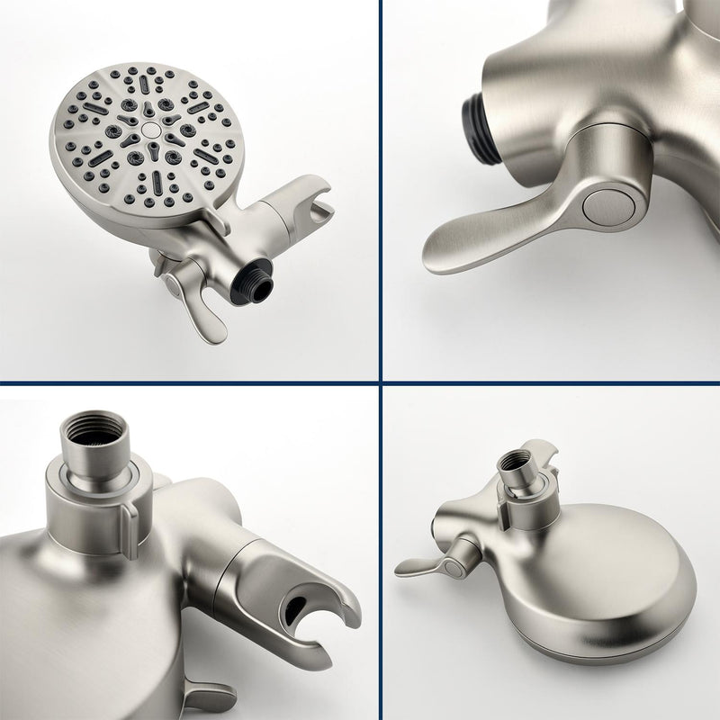 2 Cross Handle Tub & Shower Trim Set with Cold and Hot Water, 7 Modes Dual Shower Head Set with Diverter Tub Spout