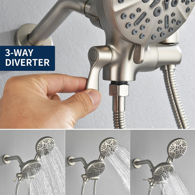 2 Cross Handle Tub & Shower Trim Set with Cold and Hot Water, 7 Modes Dual Shower Head Set with Diverter Tub Spout