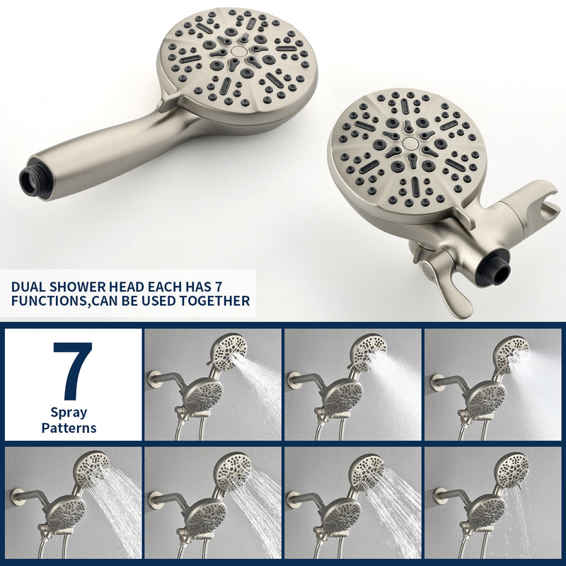 2 Cross Handle Tub & Shower Trim Set with Cold and Hot Water, 7 Modes Dual Shower Head Set with Diverter Tub Spout