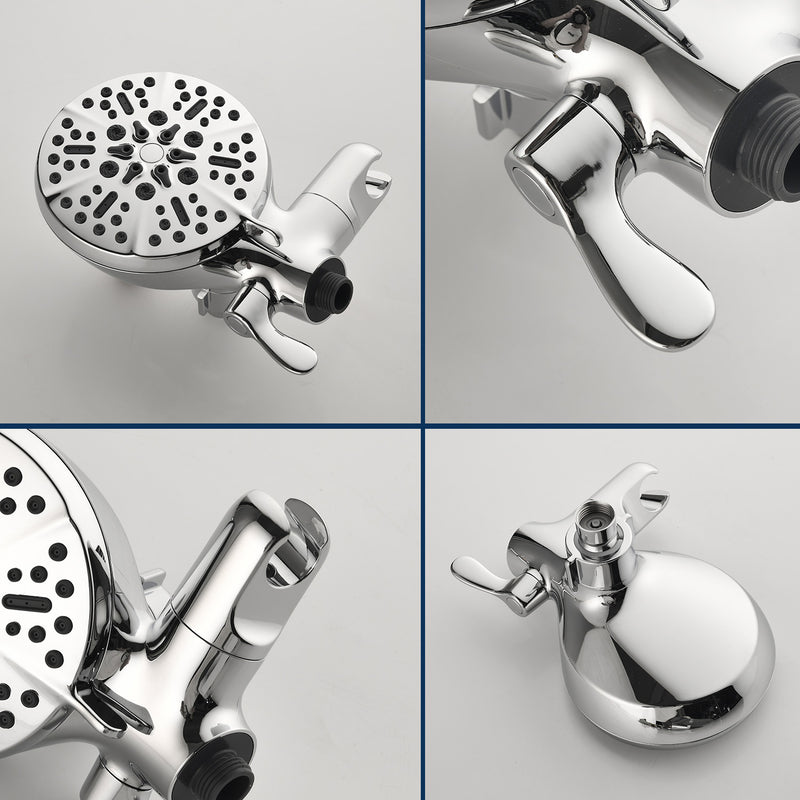 2 Cross Handle Tub & Shower Trim Set with Cold and Hot Water, 7 Modes Dual Shower Head Set with Diverter Tub Spout