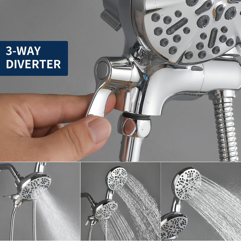 2 Cross Handle Tub & Shower Trim Set with Cold and Hot Water, 7 Modes Dual Shower Head Set with Diverter Tub Spout