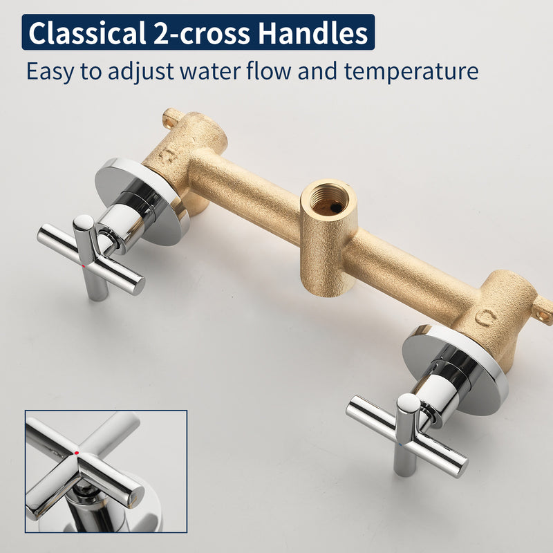 2 Cross Handle Tub & Shower Trim Set with Cold and Hot Water, 7 Modes Dual Shower Head Set with Diverter Tub Spout