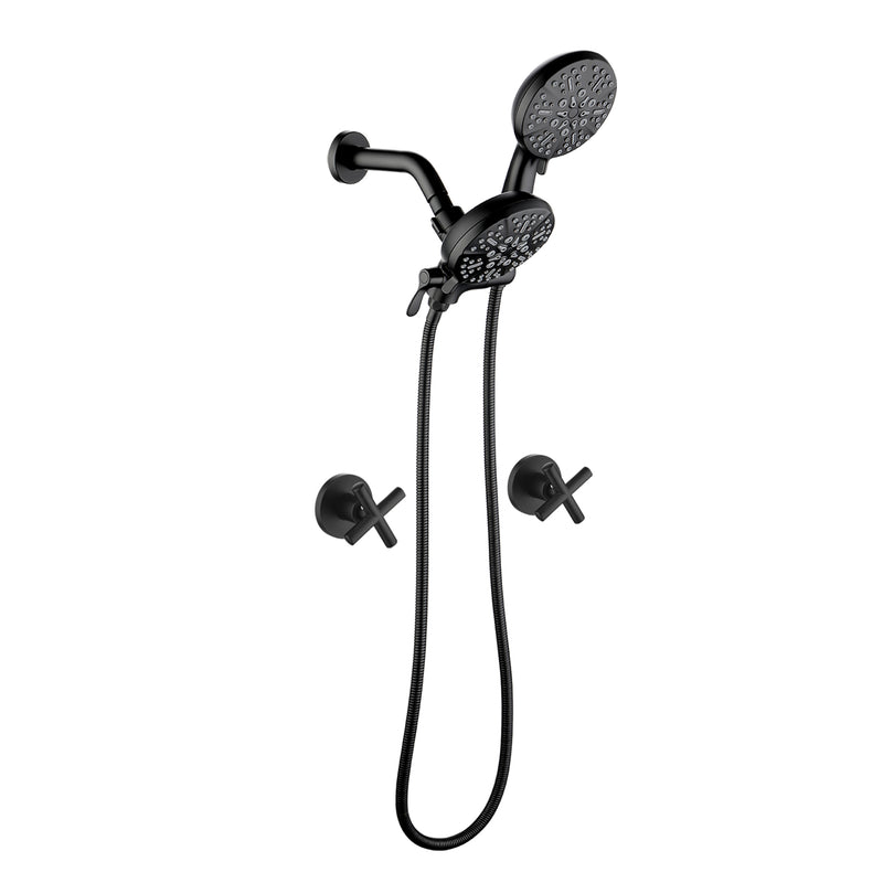 Wall Mount 4.7 Inch Rainfall Dual Shower Head System with 7-Mode Handheld Shower and 2-Cross Handle