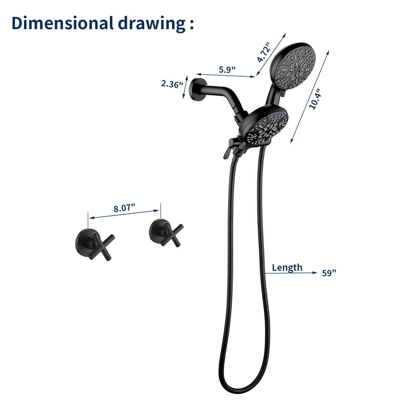 Wall Mount 4.7 Inch Rainfall Dual Shower Head System with 7-Mode Handheld Shower and 2-Cross Handle