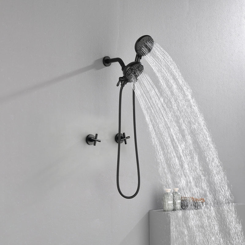 Wall Mount 4.7 Inch Rainfall Dual Shower Head System with 7-Mode Handheld Shower and 2-Cross Handle