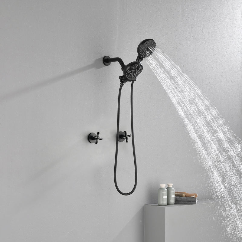 Wall Mount 4.7 Inch Rainfall Dual Shower Head System with 7-Mode Handheld Shower and 2-Cross Handle