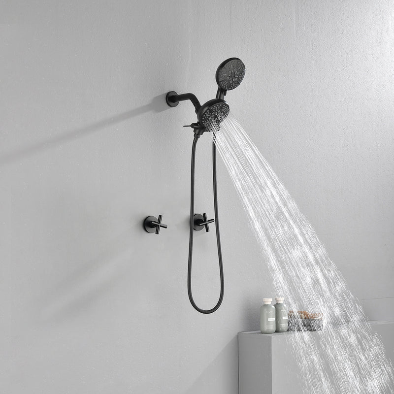 Wall Mount 4.7 Inch Rainfall Dual Shower Head System with 7-Mode Handheld Shower and 2-Cross Handle