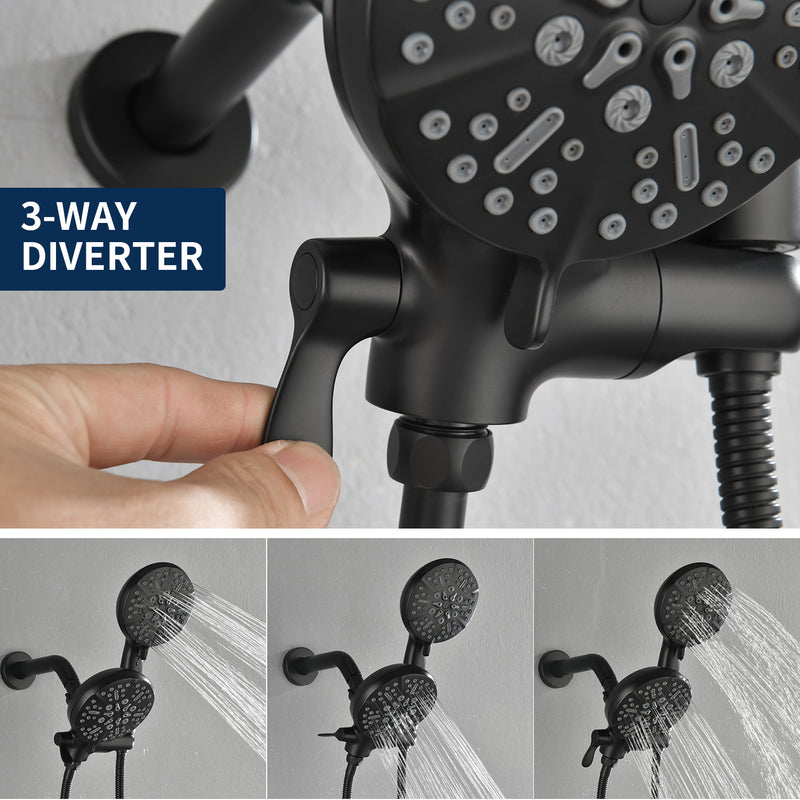 Wall Mount 4.7 Inch Rainfall Dual Shower Head System with 7-Mode Handheld Shower and 2-Cross Handle