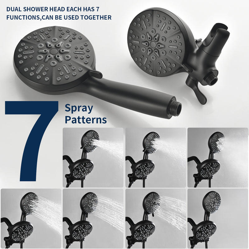 Wall Mount 4.7 Inch Rainfall Dual Shower Head System with 7-Mode Handheld Shower and 2-Cross Handle