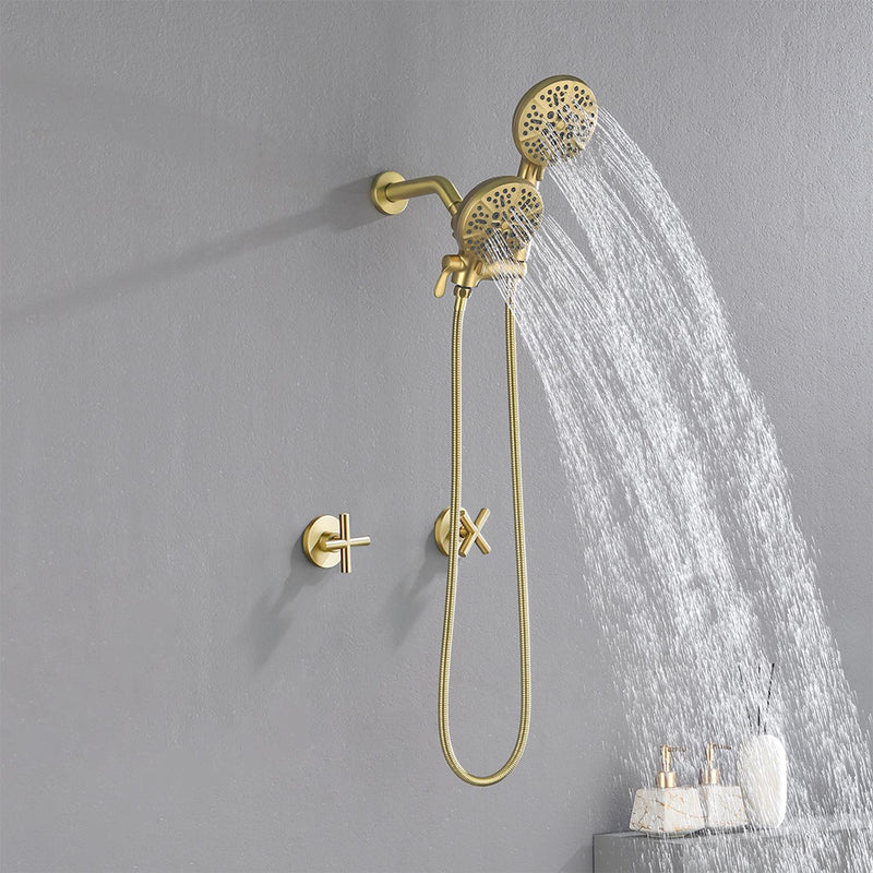 Wall Mount 4.7 Inch Rainfall Dual Shower Head System with 7-Mode Handheld Shower and 2-Cross Handle