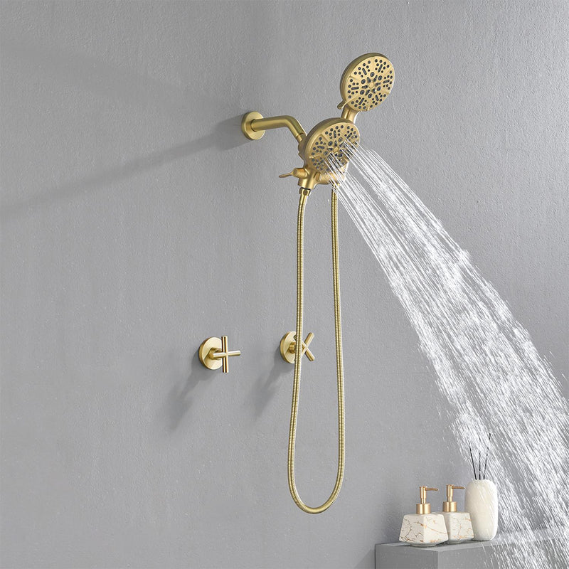 Wall Mount 4.7 Inch Rainfall Dual Shower Head System with 7-Mode Handheld Shower and 2-Cross Handle