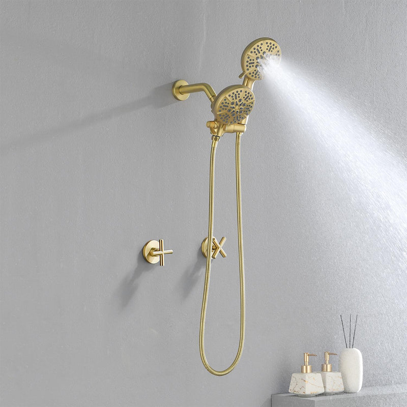 Wall Mount 4.7 Inch Rainfall Dual Shower Head System with 7-Mode Handheld Shower and 2-Cross Handle