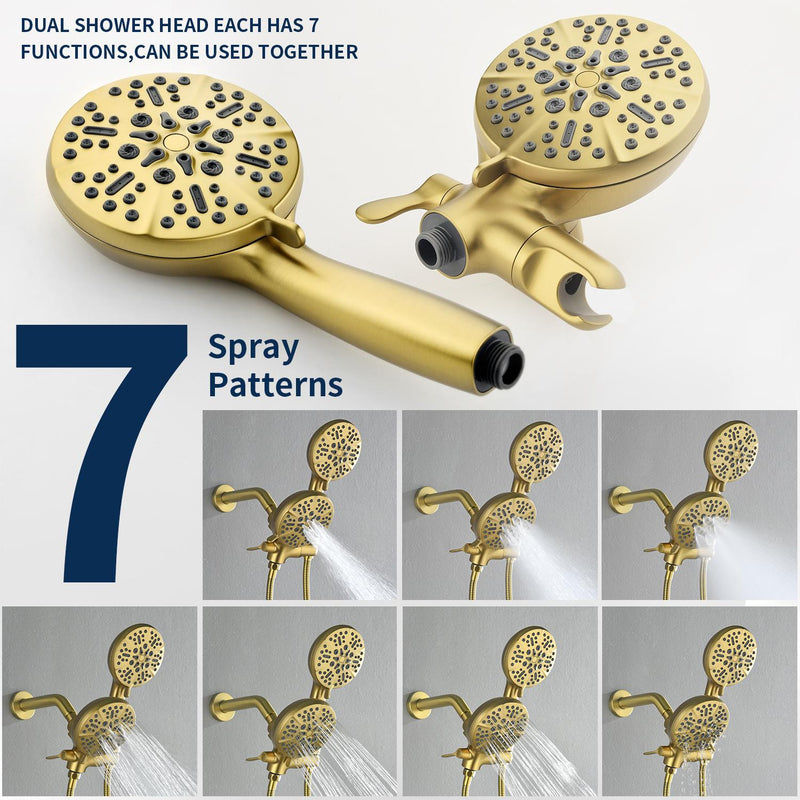 Wall Mount 4.7 Inch Rainfall Dual Shower Head System with 7-Mode Handheld Shower and 2-Cross Handle