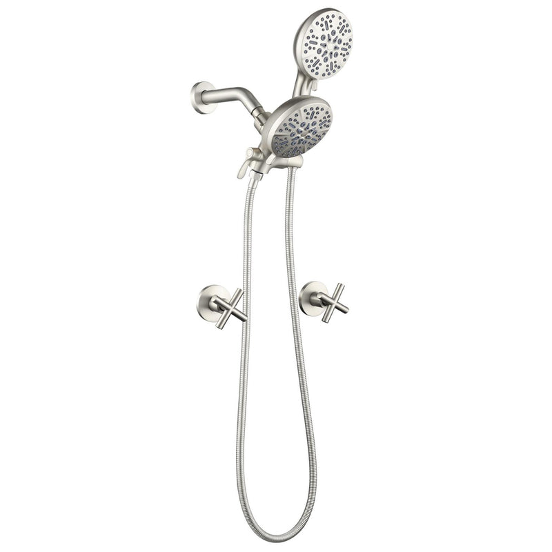 Wall Mount 4.7 Inch Rainfall Dual Shower Head System with 7-Mode Handheld Shower and 2-Cross Handle