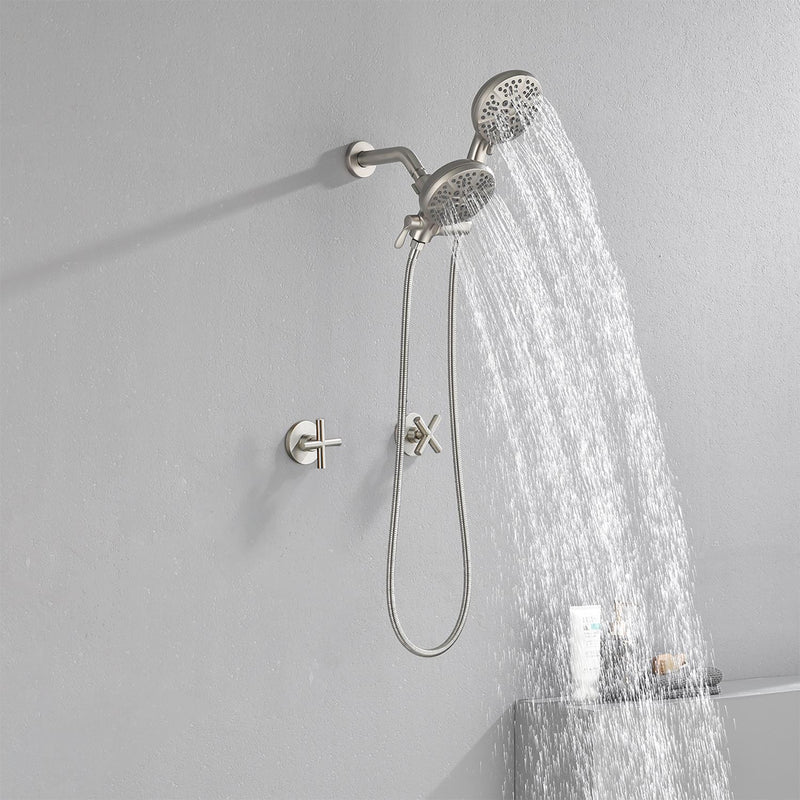 Wall Mount 4.7 Inch Rainfall Dual Shower Head System with 7-Mode Handheld Shower and 2-Cross Handle