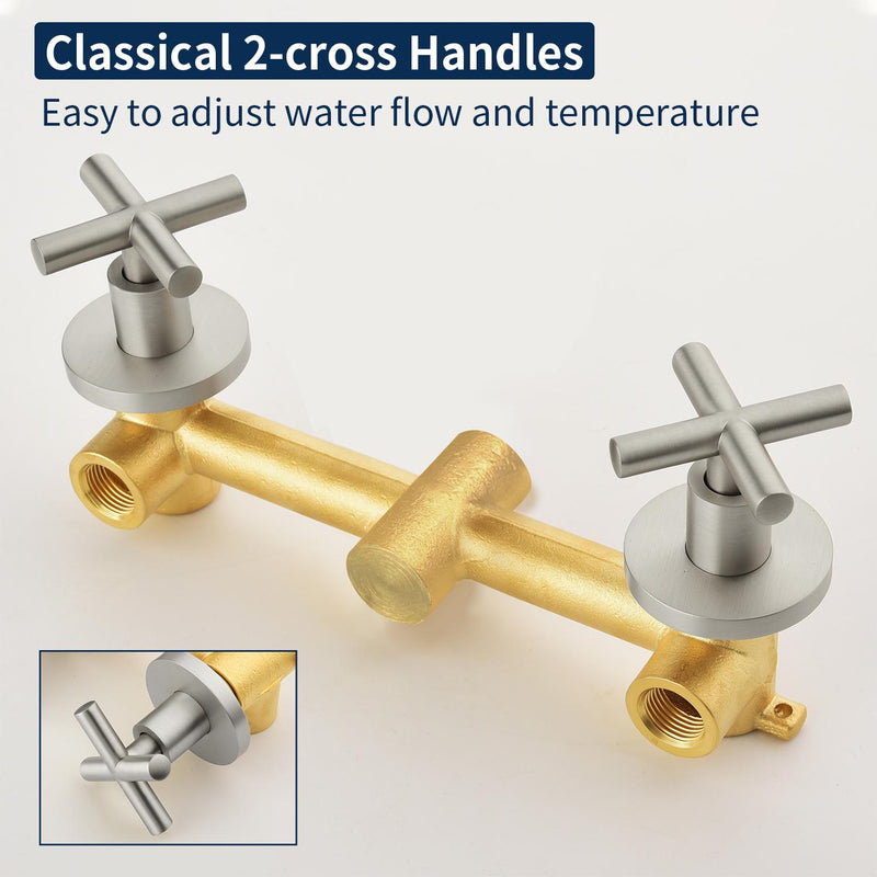 Wall Mount 4.7 Inch Rainfall Dual Shower Head System with 7-Mode Handheld Shower and 2-Cross Handle