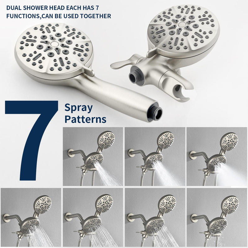 Wall Mount 4.7 Inch Rainfall Dual Shower Head System with 7-Mode Handheld Shower and 2-Cross Handle