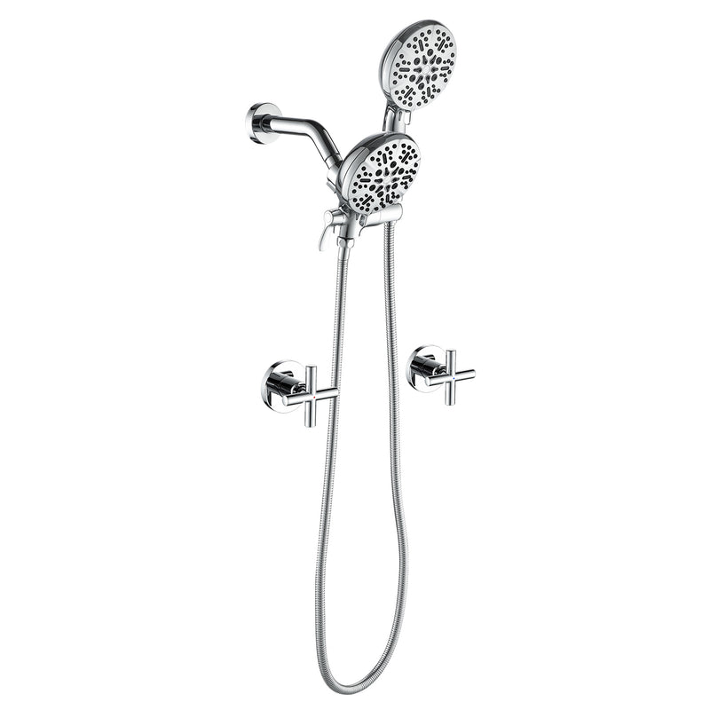 Wall Mount 4.7 Inch Rainfall Dual Shower Head System with 7-Mode Handheld Shower and 2-Cross Handle