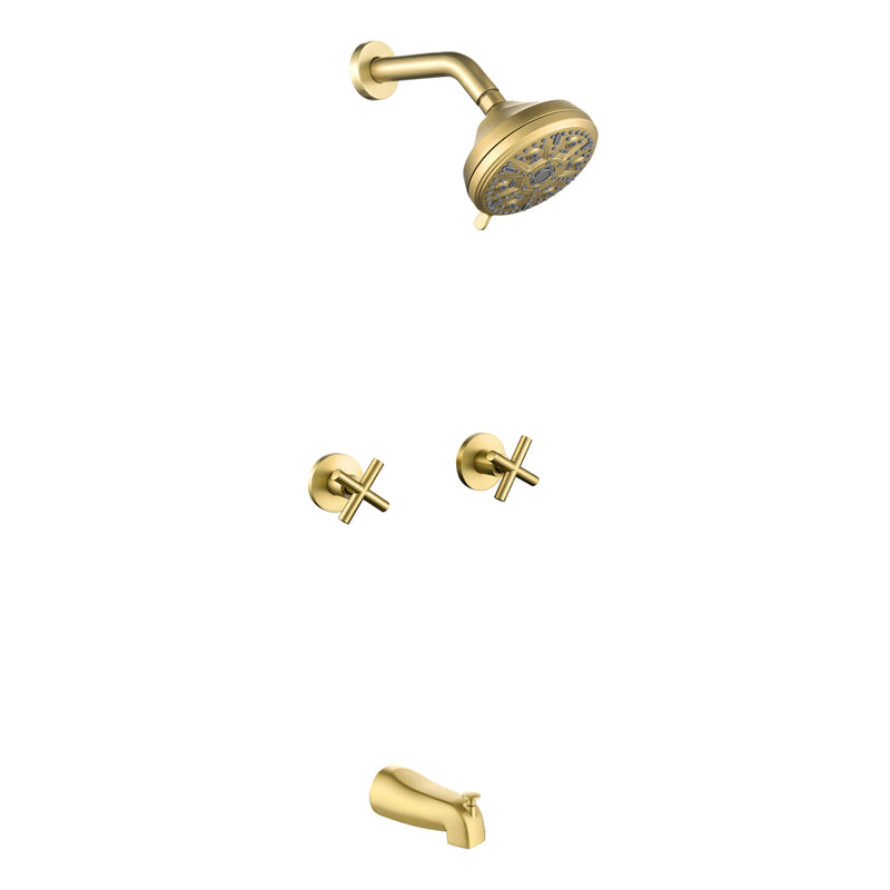 Two-Cross Handle Diverter Tub and Shower Set with ABS 10-Spray Head Shower