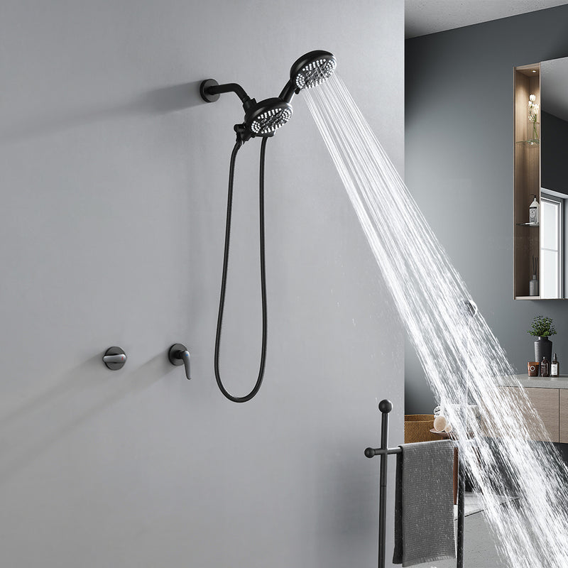 2-Head Shower Trim Kit with 5-Setting Handheld Sprayer and Cross Handle in Matte Black | Brushed Nickel | Brushed Gold