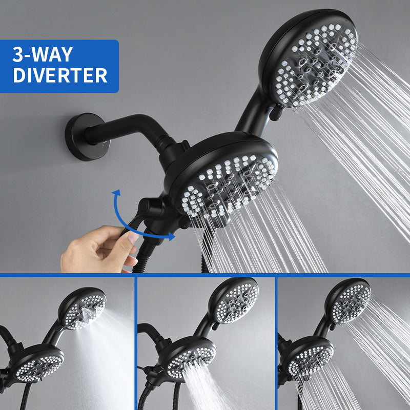 2-Head Shower Trim Kit with 5-Setting Handheld Sprayer and Cross Handle in Matte Black | Brushed Nickel | Brushed Gold