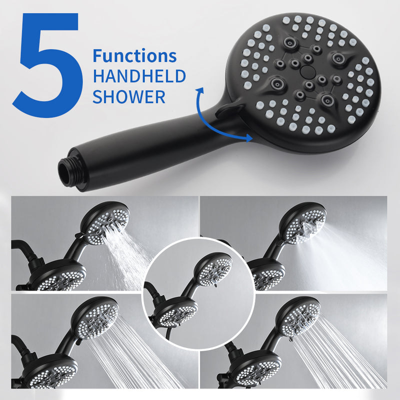 2-Head Shower Trim Kit with 5-Setting Handheld Sprayer and Cross Handle in Matte Black | Brushed Nickel | Brushed Gold