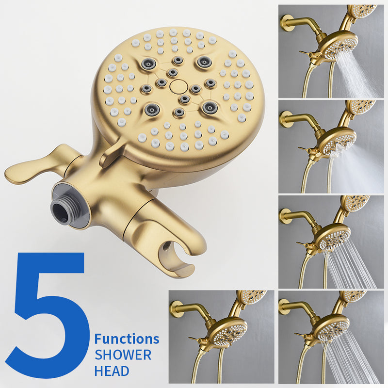 2-Head Shower Trim Kit with 5-Setting Handheld Sprayer and Cross Handle in Matte Black | Brushed Nickel | Brushed Gold