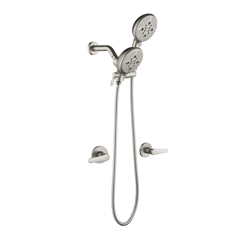 2-Head Shower Trim Kit with 5-Setting Handheld Sprayer and Cross Handle in Matte Black | Brushed Nickel | Brushed Gold