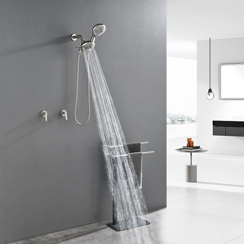2-Head Shower Trim Kit with 5-Setting Handheld Sprayer and Cross Handle in Matte Black | Brushed Nickel | Brushed Gold