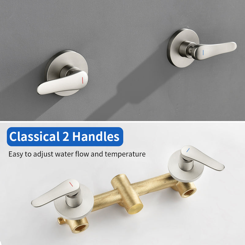 2-Head Shower Trim Kit with 5-Setting Handheld Sprayer and Cross Handle in Matte Black | Brushed Nickel | Brushed Gold