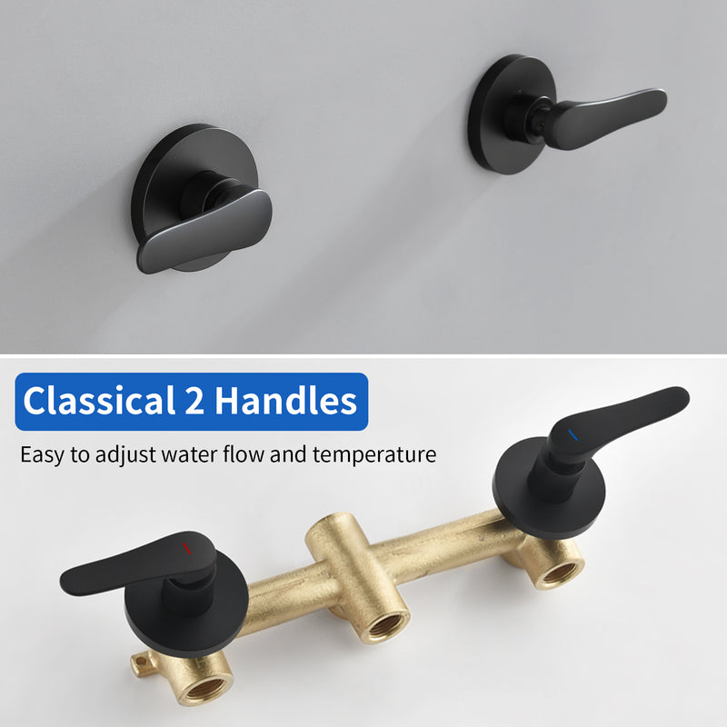 High pressure 5-Mode Dual 2 in 1 Wall mounted Shower System Combo with tub spout and cross handle
