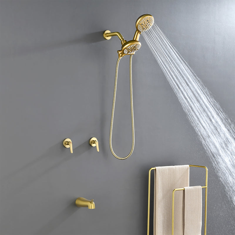 High pressure 5-Mode Dual 2 in 1 Wall mounted Shower System Combo with tub spout and cross handle