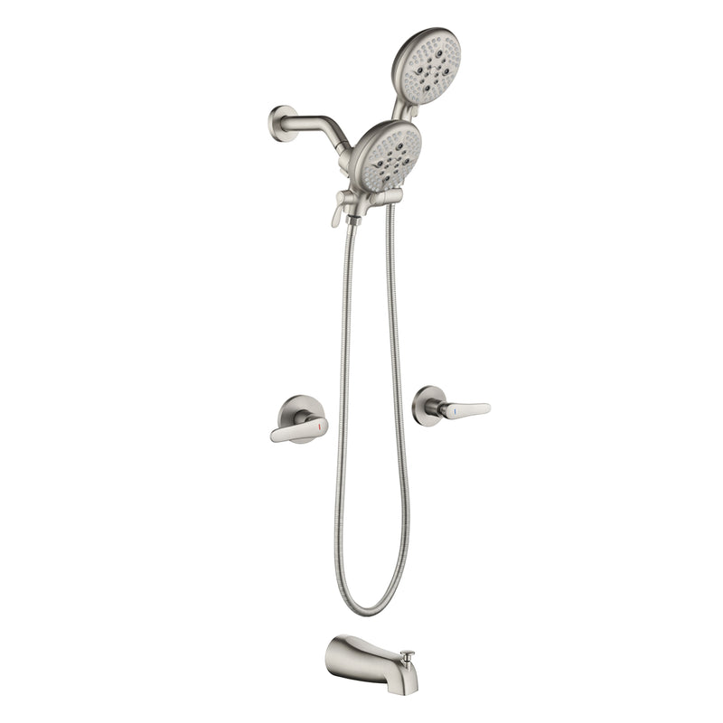 High pressure 5-Mode Dual 2 in 1 Wall mounted Shower System Combo with tub spout and cross handle