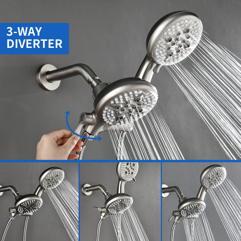 High pressure 5-Mode Dual 2 in 1 Wall mounted Shower System Combo with tub spout and cross handle