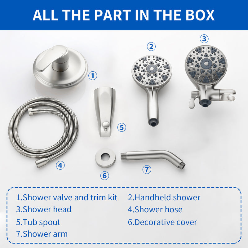 6-Spray Dual Shower Faucet Set with Tub Spout 2-in-1 Shower head and Handheld Shower