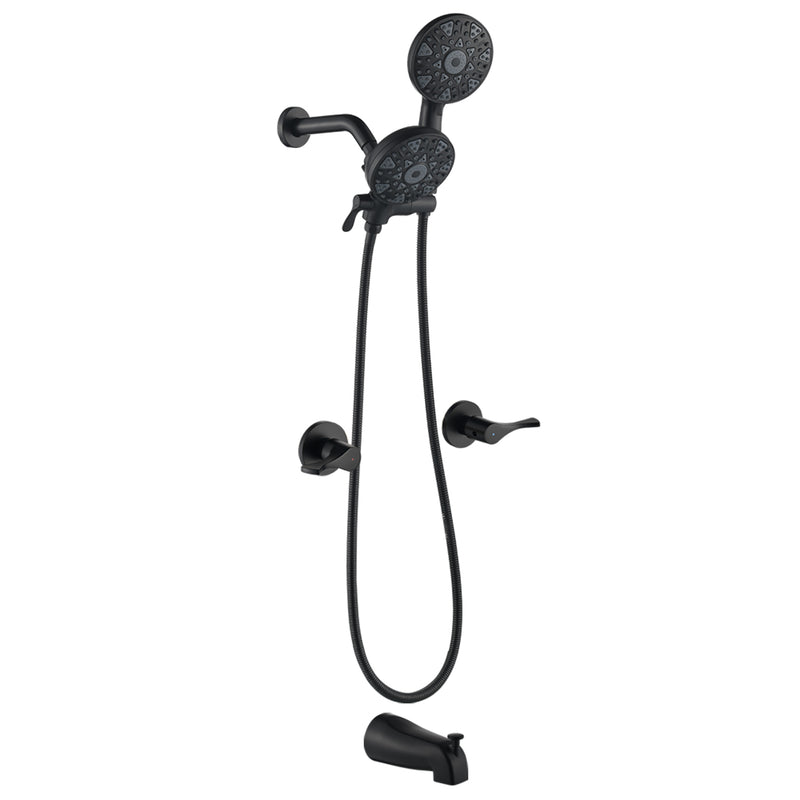 2 Handles Tub and Shower Faucet Set 6-Function High Pressure Dual Shower System with Tub Spout