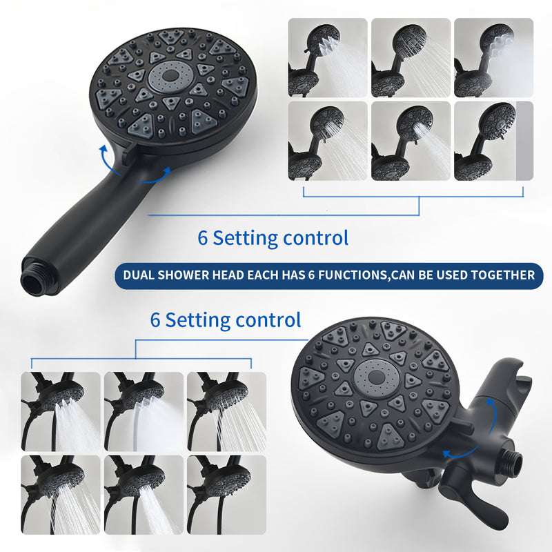 2 Handles Tub and Shower Faucet Set 6-Function High Pressure Dual Shower System with Tub Spout