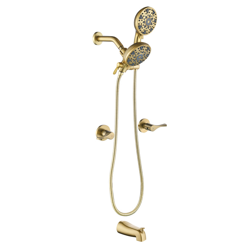 2 Handles Tub and Shower Faucet Set 6-Function High Pressure Dual Shower System with Tub Spout