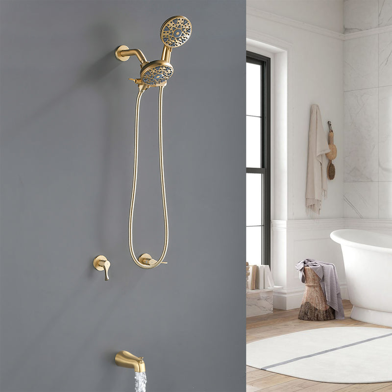 2 Handles Tub and Shower Faucet Set 6-Function High Pressure Dual Shower System with Tub Spout