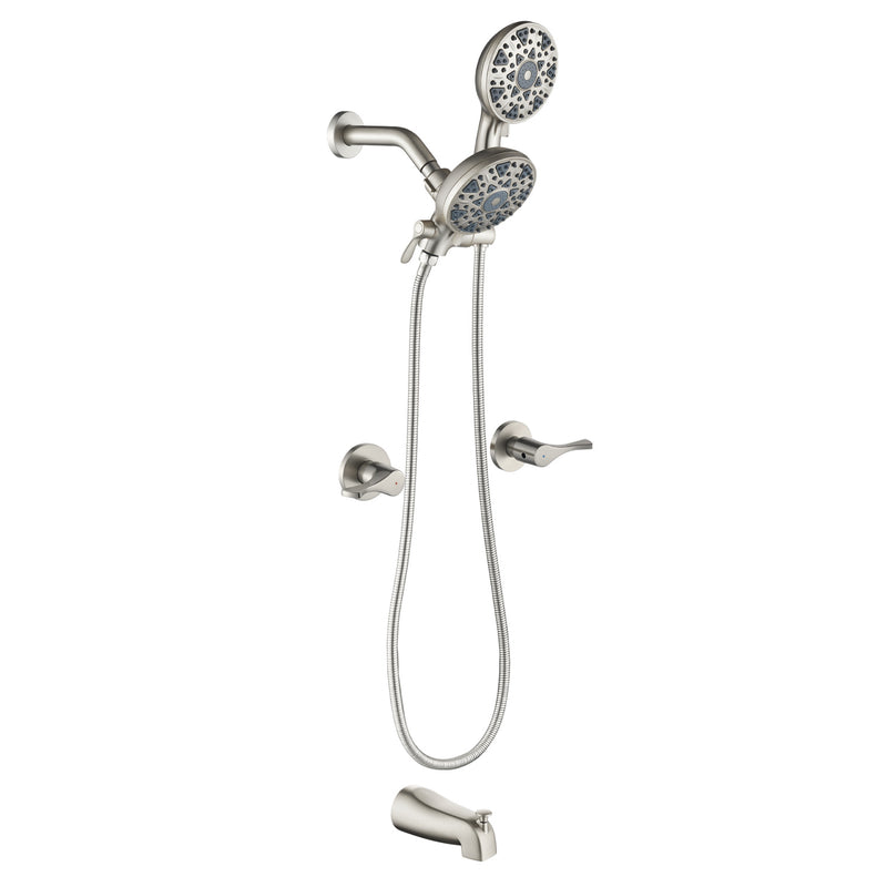 2 Handles Tub and Shower Faucet Set 6-Function High Pressure Dual Shower System with Tub Spout