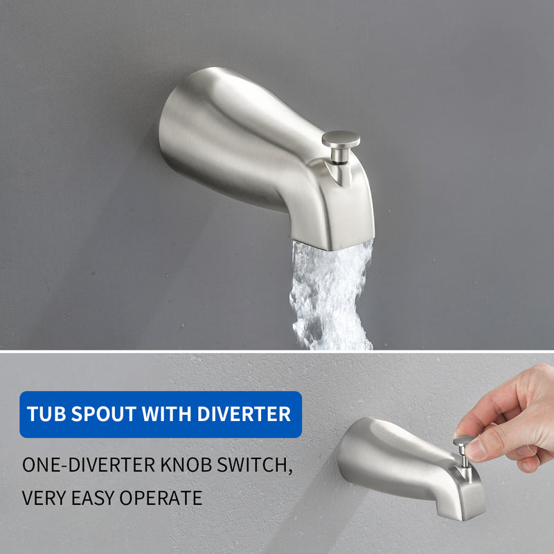 2 Handles Tub and Shower Faucet Set 6-Function High Pressure Dual Shower System with Tub Spout