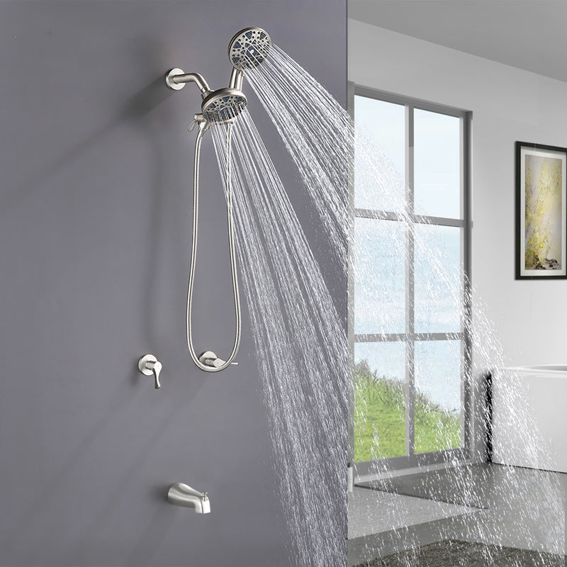 2 Handles Tub and Shower Faucet Set 6-Function High Pressure Dual Shower System with Tub Spout