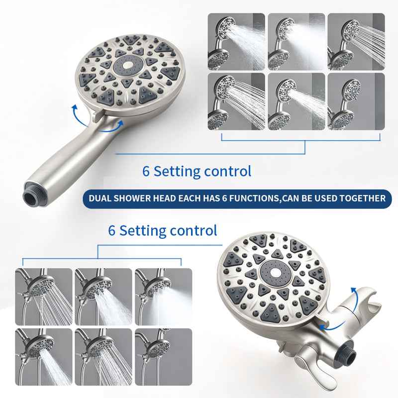 2 Handles Tub and Shower Faucet Set 6-Function High Pressure Dual Shower System with Tub Spout