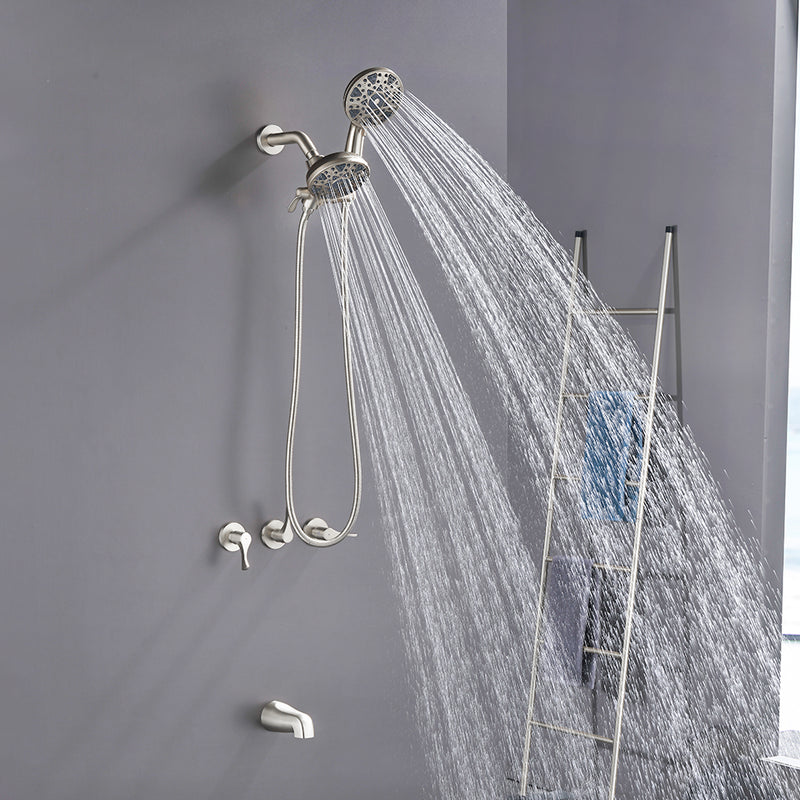 3 Handles Tub Shower Faucet with Round 6-Spray 2 In 1 Dual Shower Head and Tub Spout