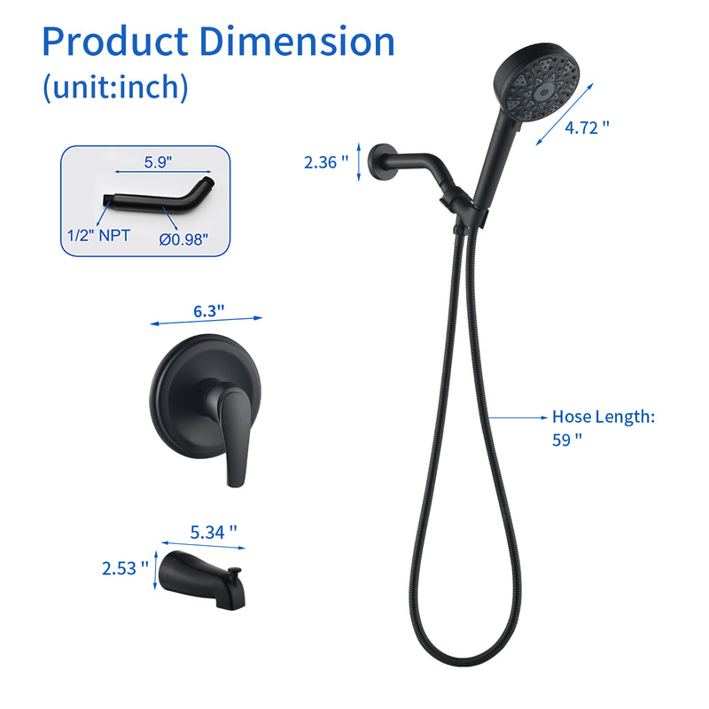 Tub and shower faucet kit with 7 functions 4.7-inch filtered hand shower valve included