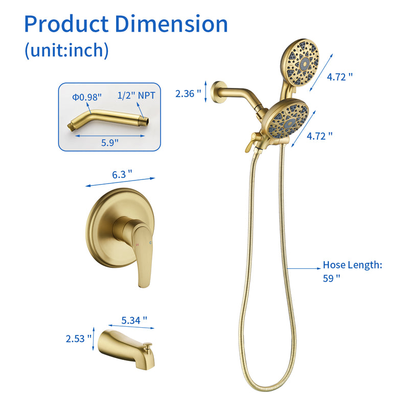 Tub and shower faucet kit with 7 functions 4.7-inch filtered hand shower valve included