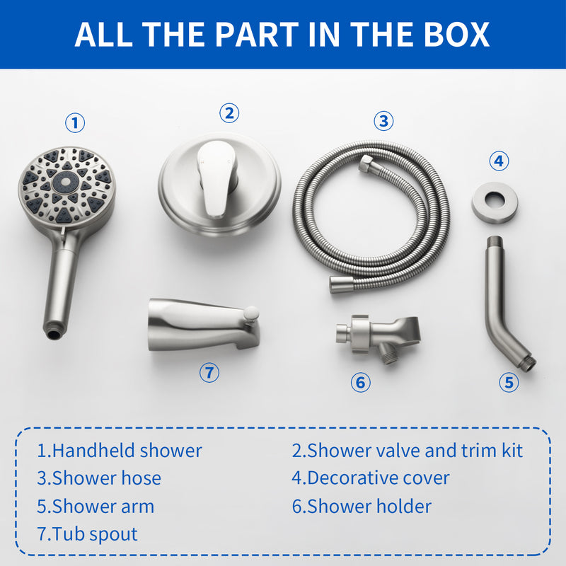 Tub and shower faucet kit with 7 functions 4.7-inch filtered hand shower valve included