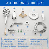 Tub and shower faucet kit with 7 functions 4.7-inch filtered hand shower valve included