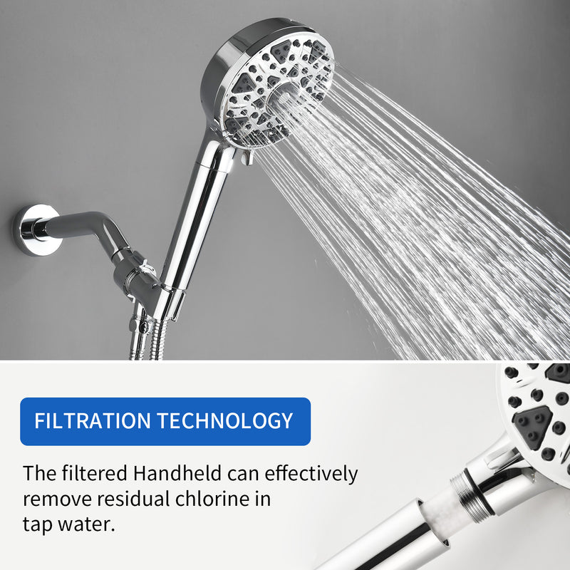 Tub and shower faucet kit with 7 functions 4.7-inch filtered hand shower valve included